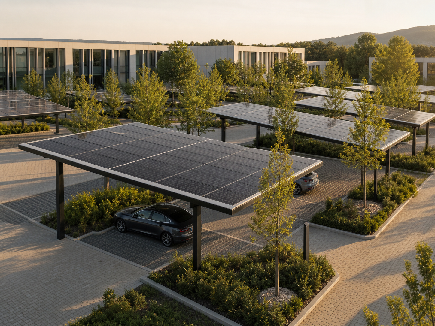 Parking paysager couvert d'ombrières photovoltaïques